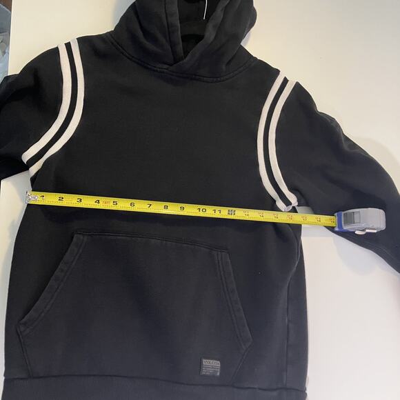 Volcom Hoodie Youth Large Black Thrifter Pullover Kangaroo Pocket Striped Sleeve - Picture 4 of 16